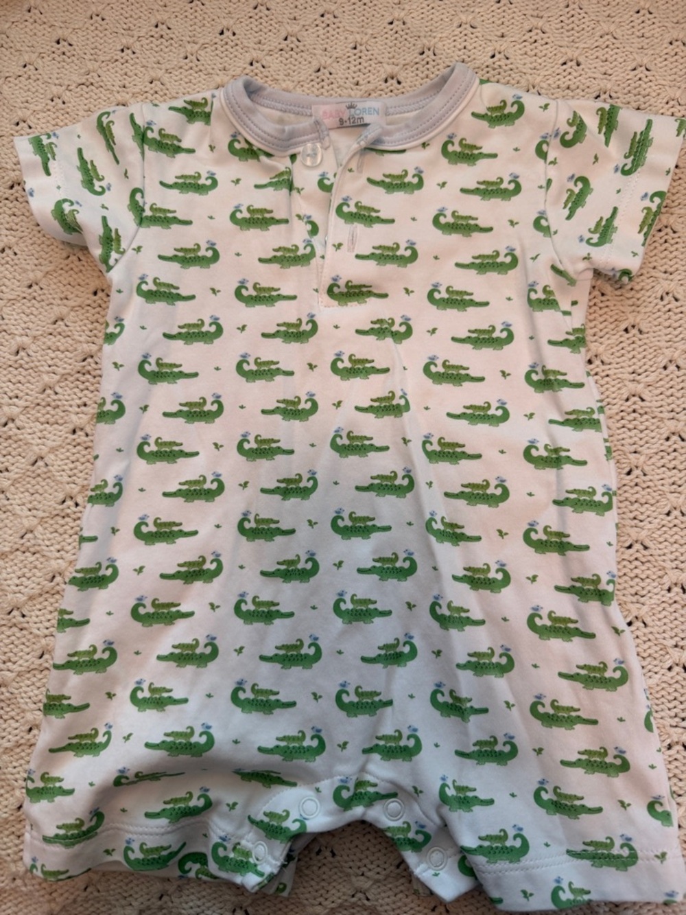 Baby Short-Sleeve One-Piece with Green Alligator Print